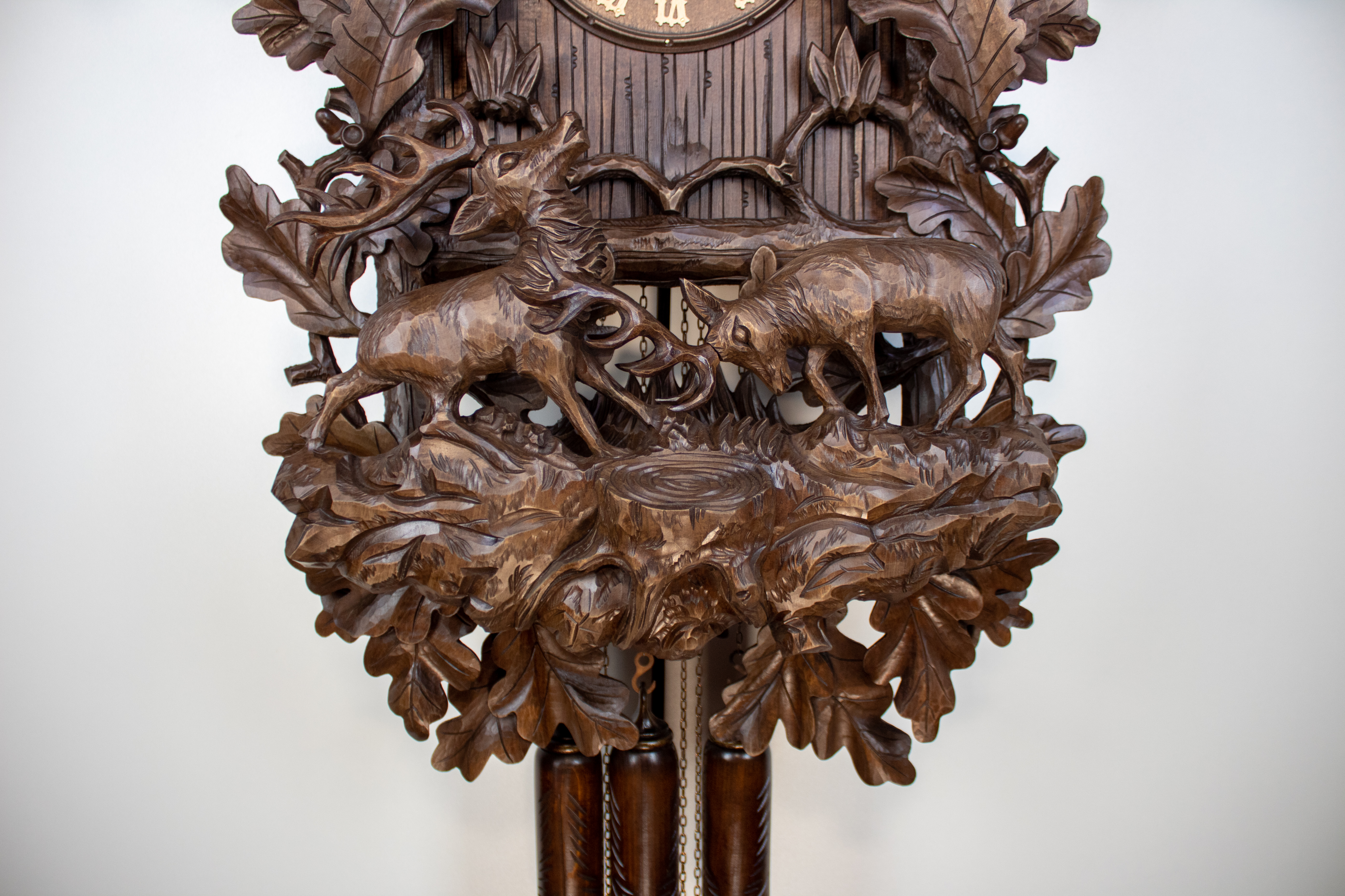 Historical 8 Days Music Dancer Cuckoo Clock with eagle and fighting deer 