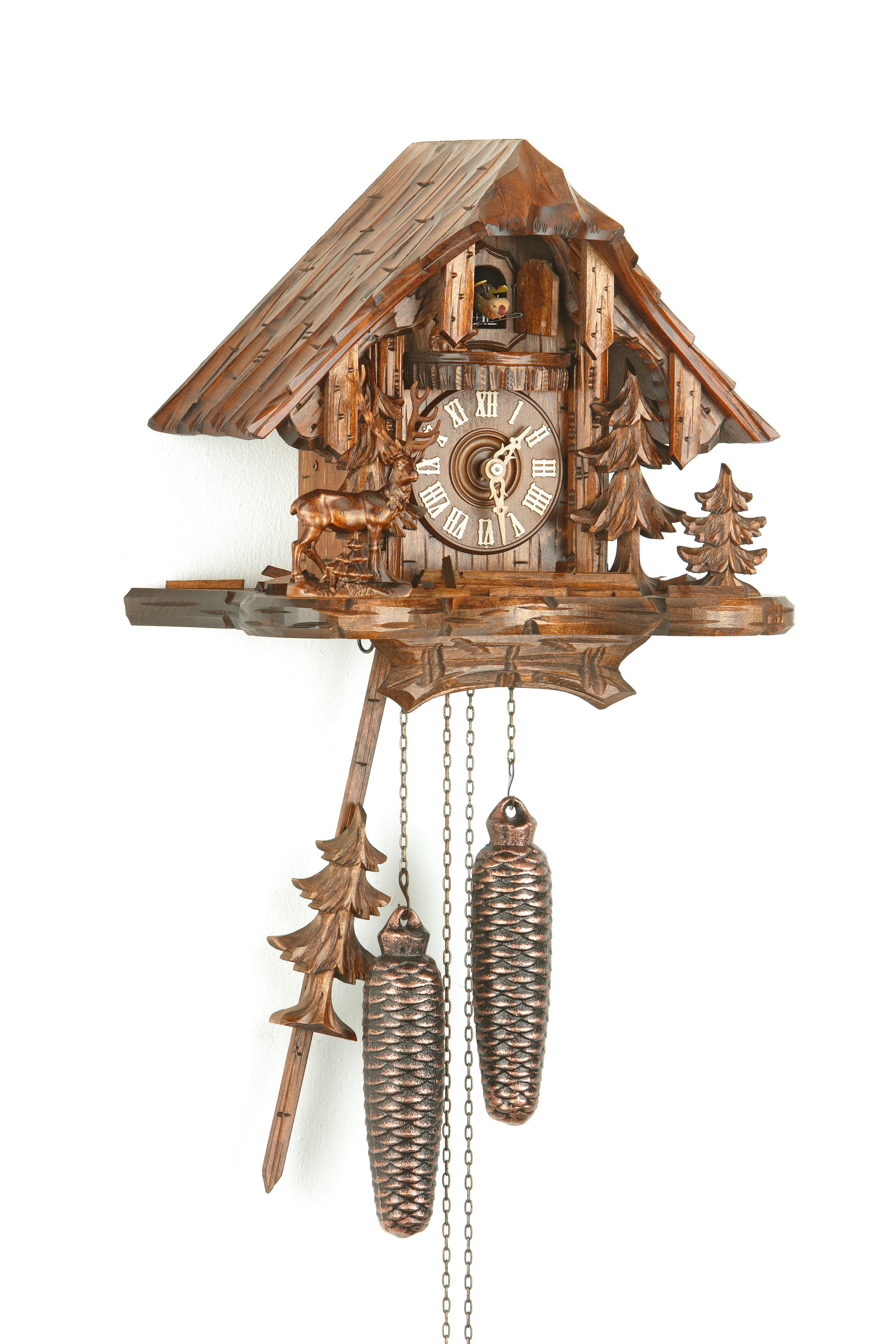 8 Days Cuckoo Clock Black Forest House with deer and squirrel