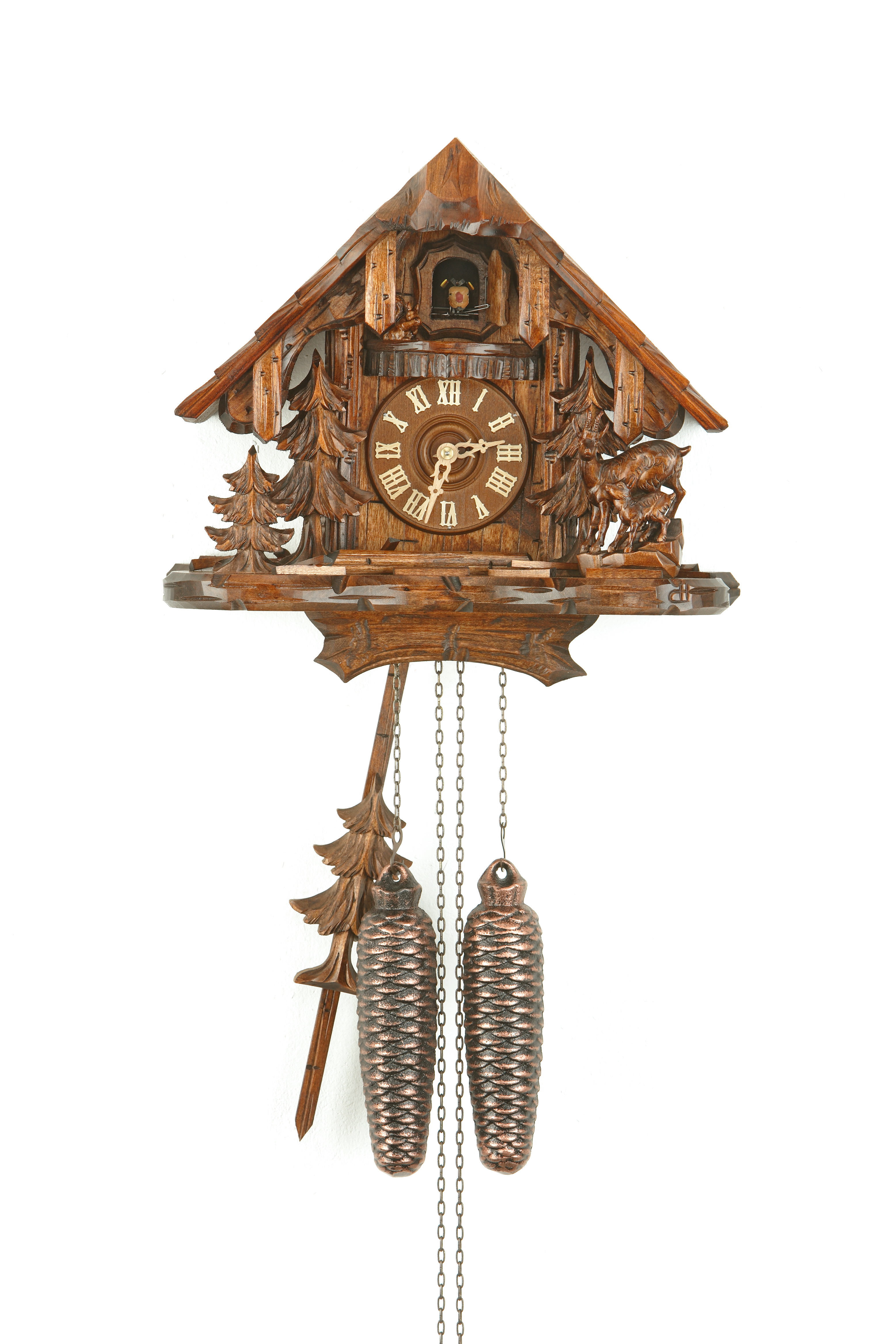 8 Days Cuckoo Clock Black Forest House with chamois family and squirrel