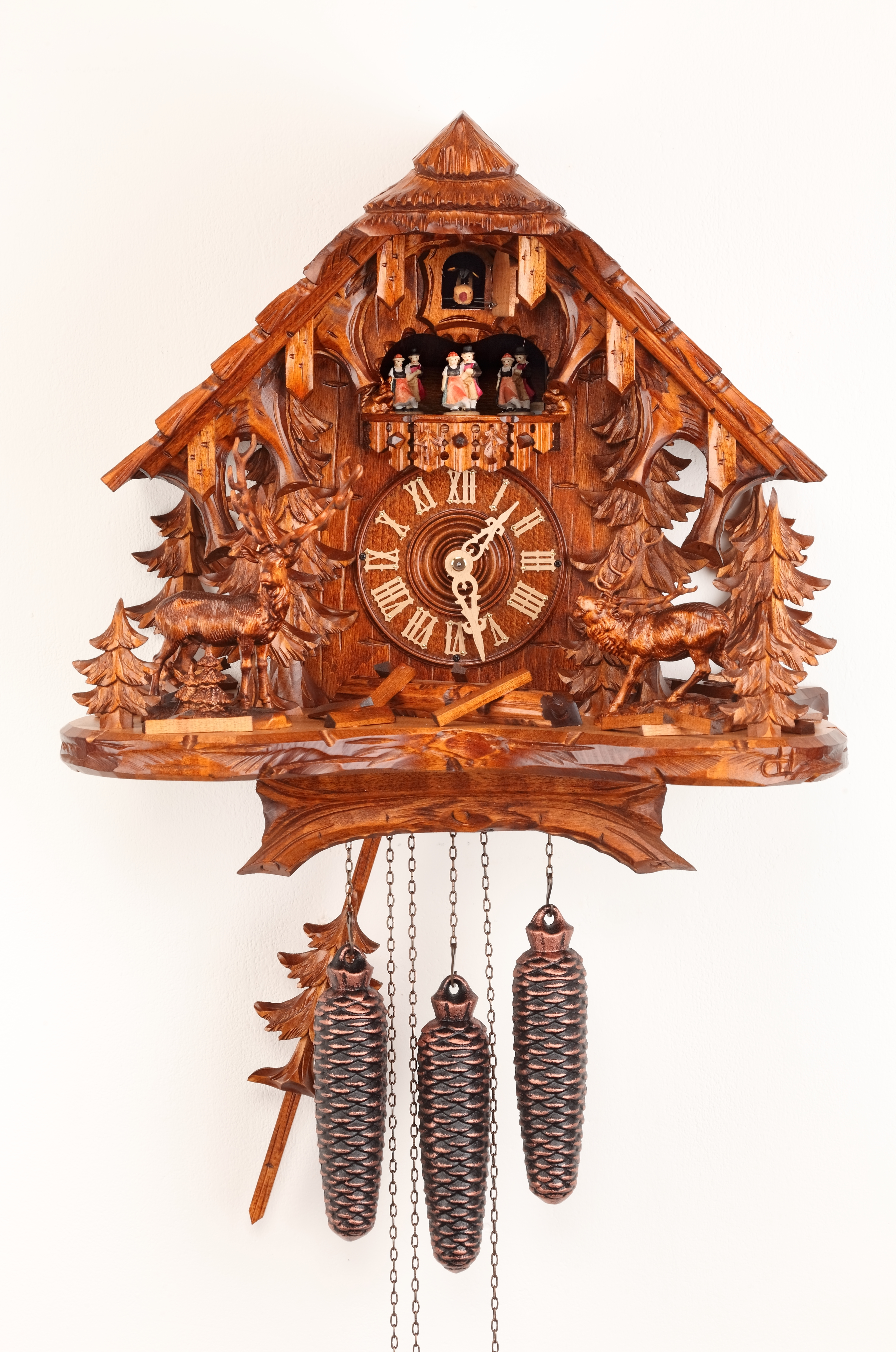 8 Days Music Dancer  Cuckoo Clock Black Forest House with deers