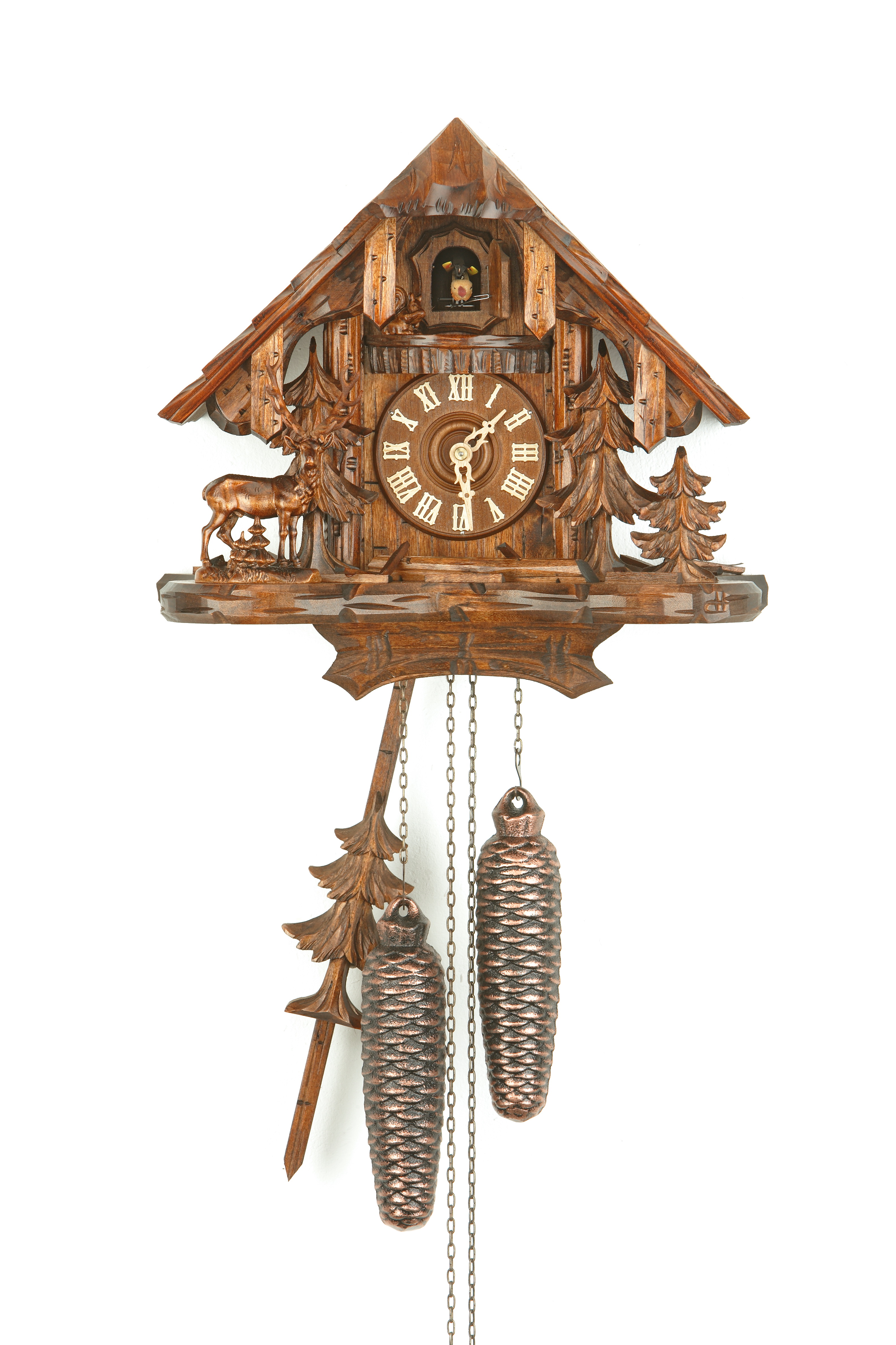 8 Days Cuckoo Clock Black Forest House with deer and squirrel