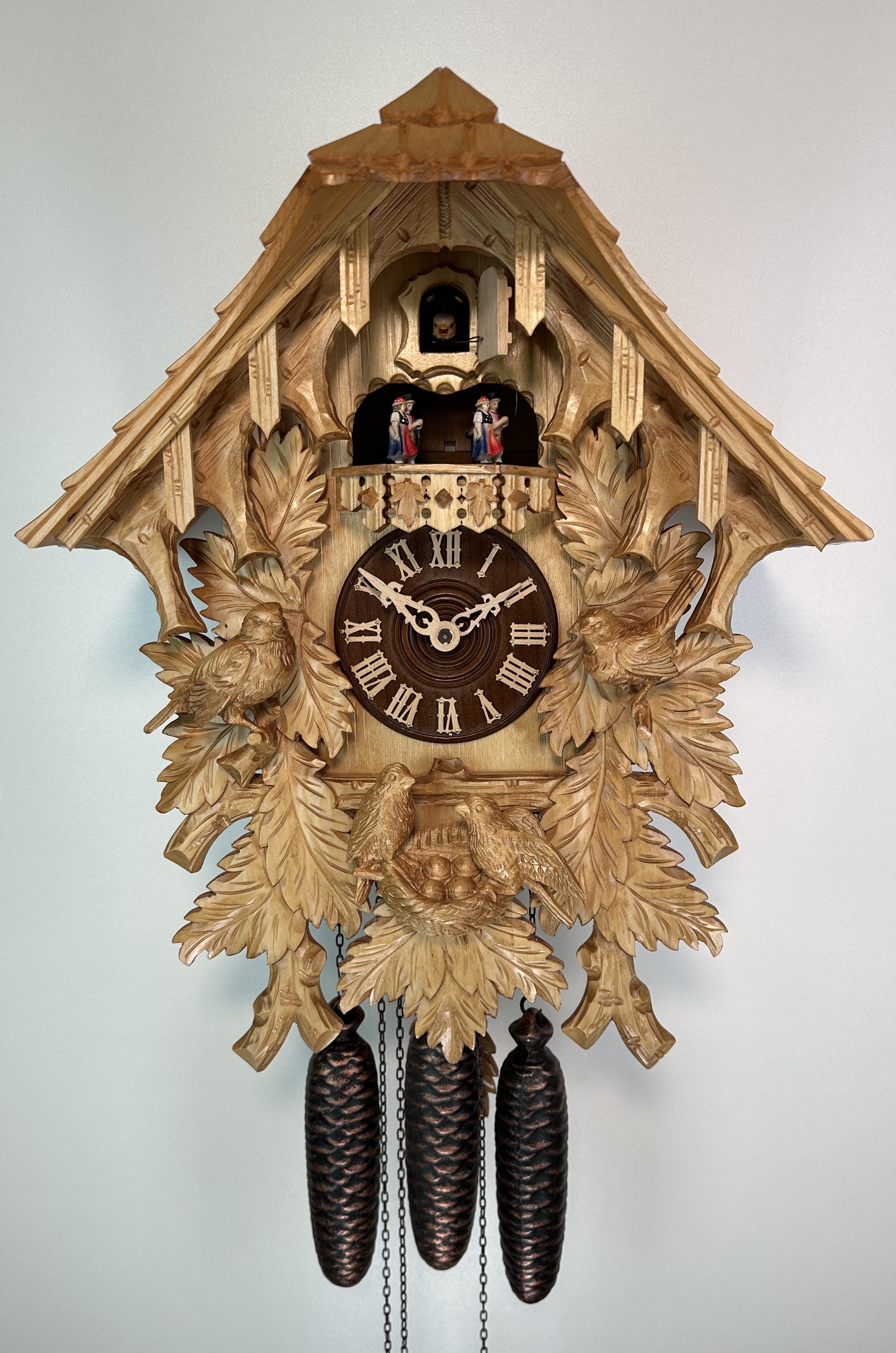 8 Days Music Dancer  Cuckoo Clock Black Forest House with bird family