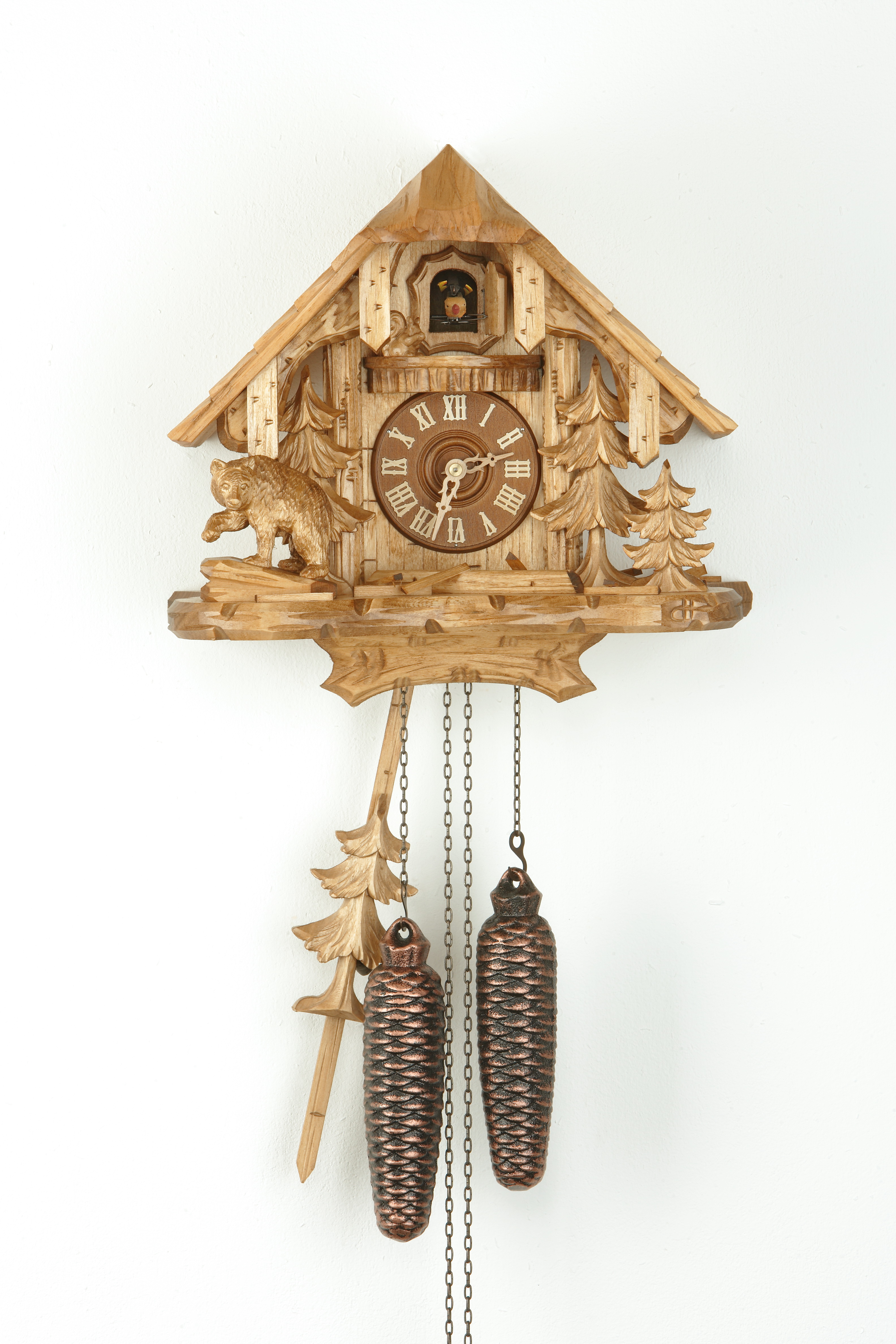 8 Days Cuckoo Clock Black Forest House with bear and squirrel