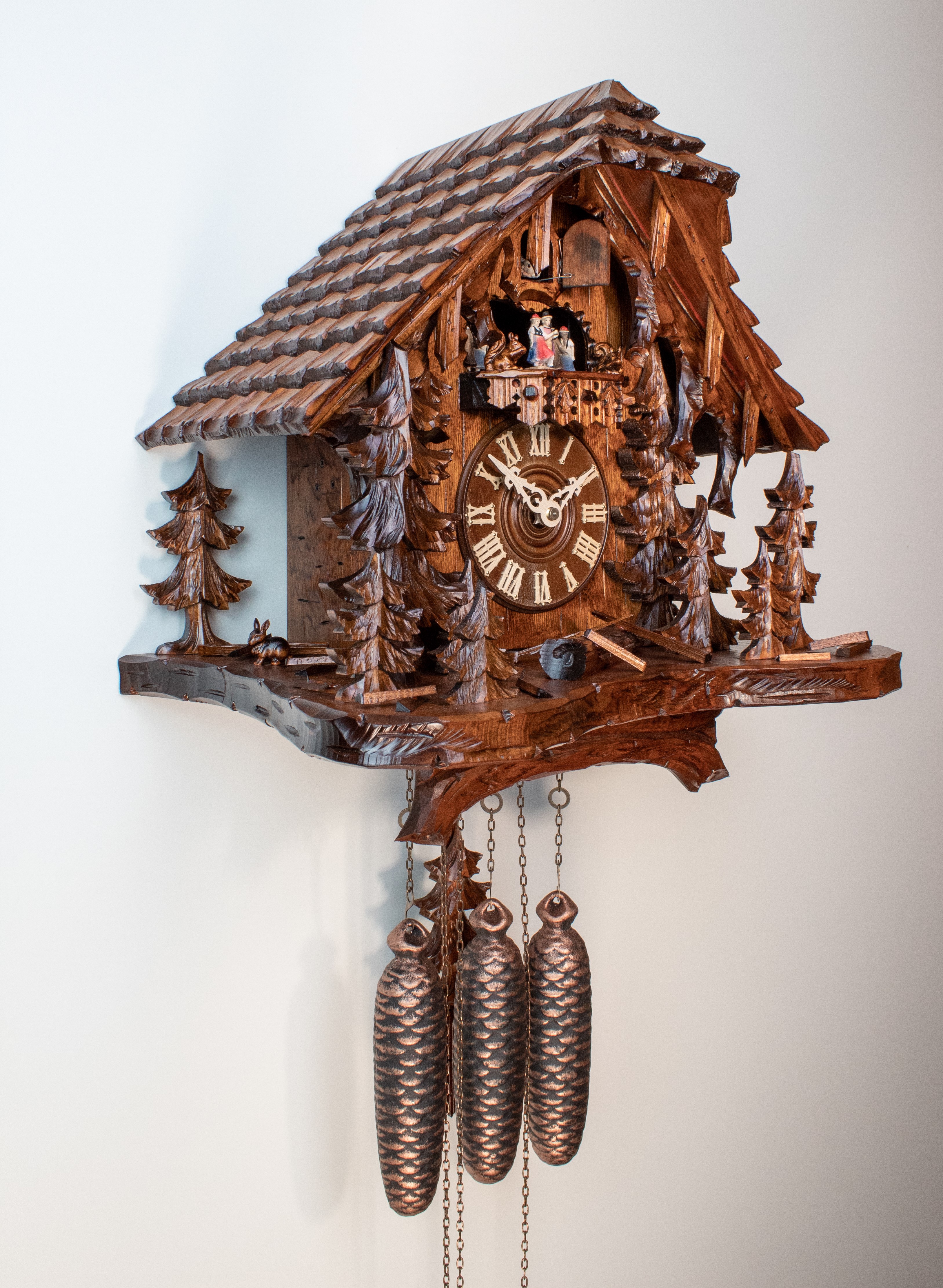 8 Days Music Dancer  Cuckoo Clock Black Forest House with squirrel 