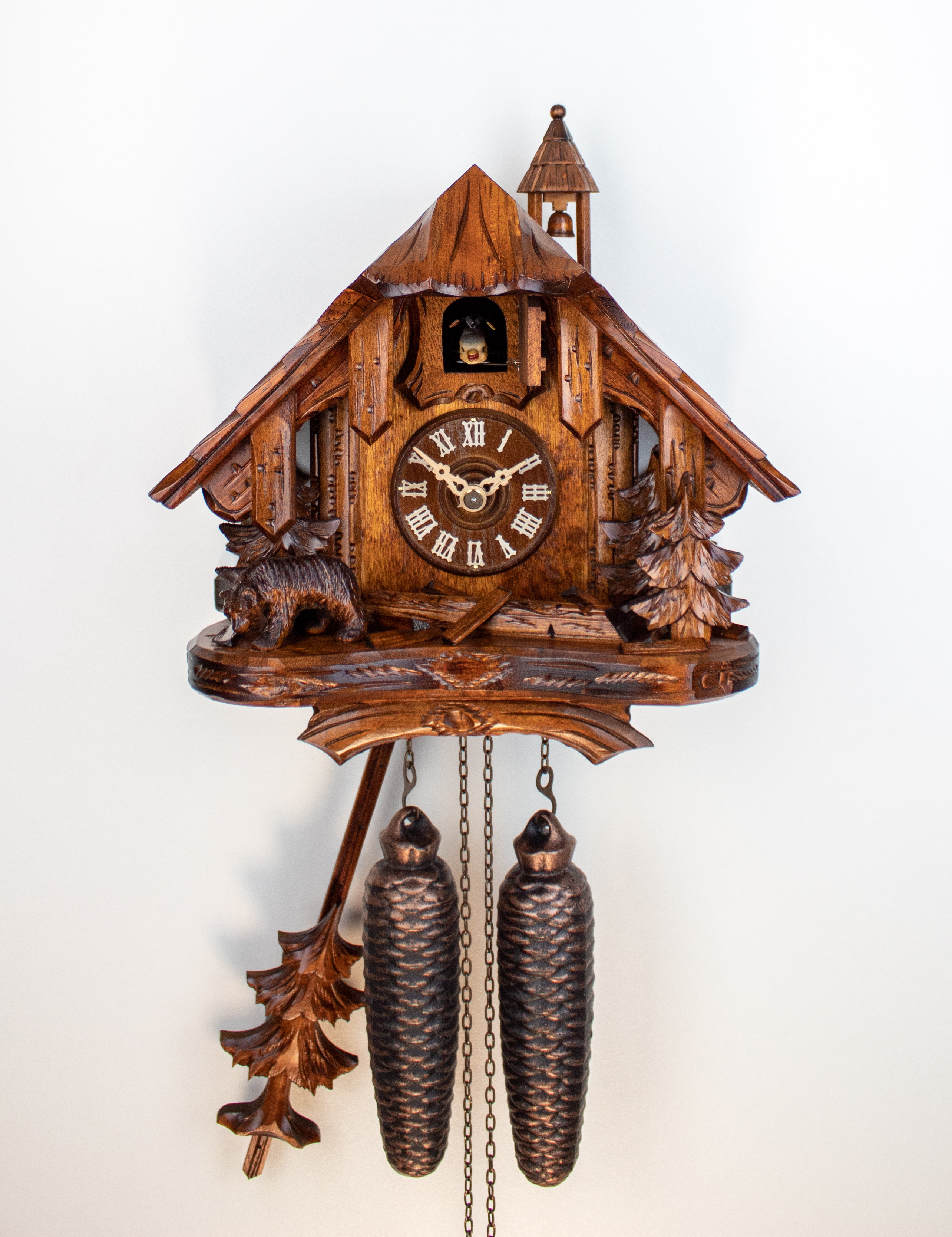 8 Days Cuckoo Clock Black Forest House with with bear and trees