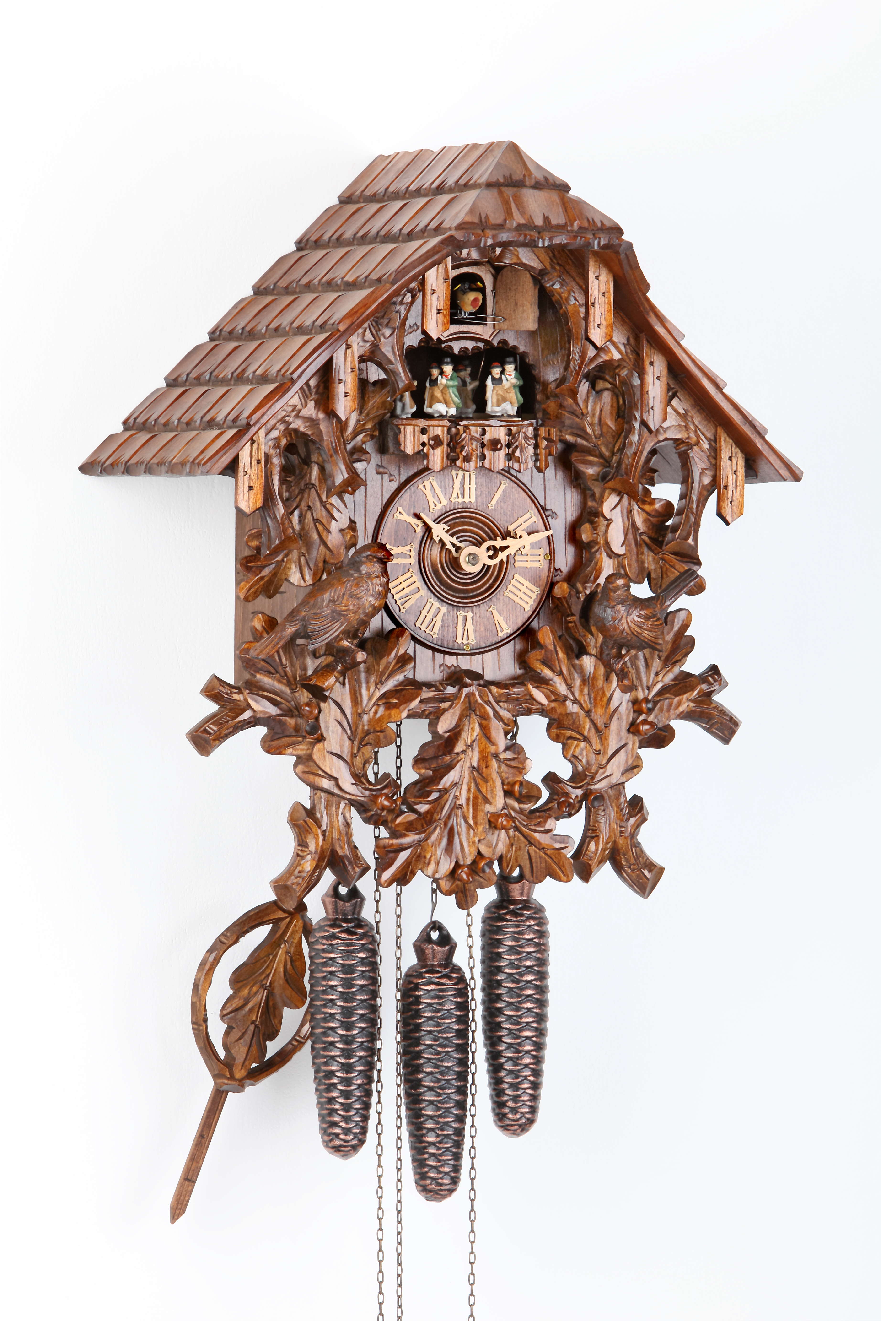 8 Days Music Dancer  Cuckoo Clock Black Forest House with sparrows