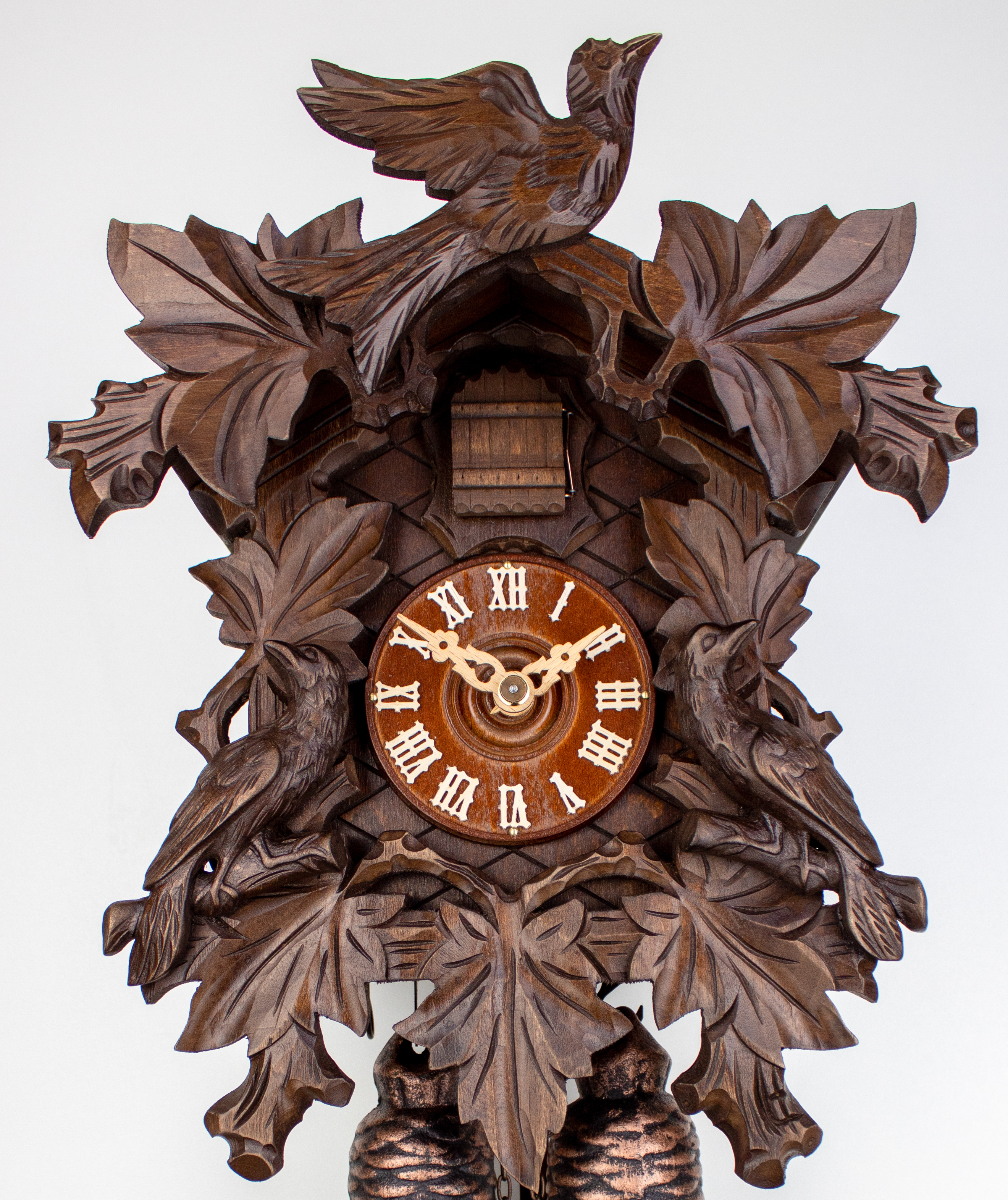 8 Days Cuckoo Clock with cuckoo pair and vine leaves and bird