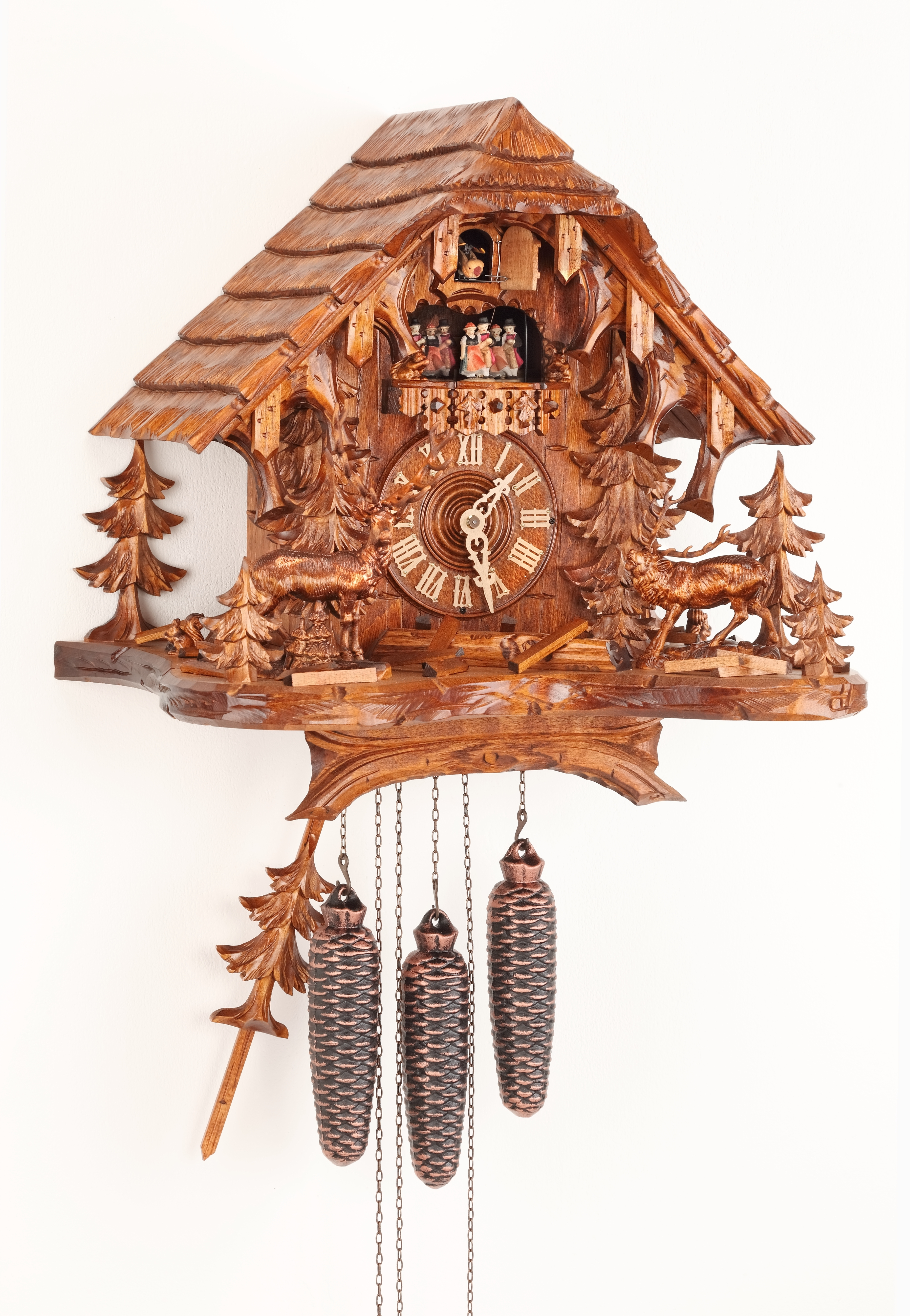 8 Days Music Dancer  Cuckoo Clock Black Forest House with deers