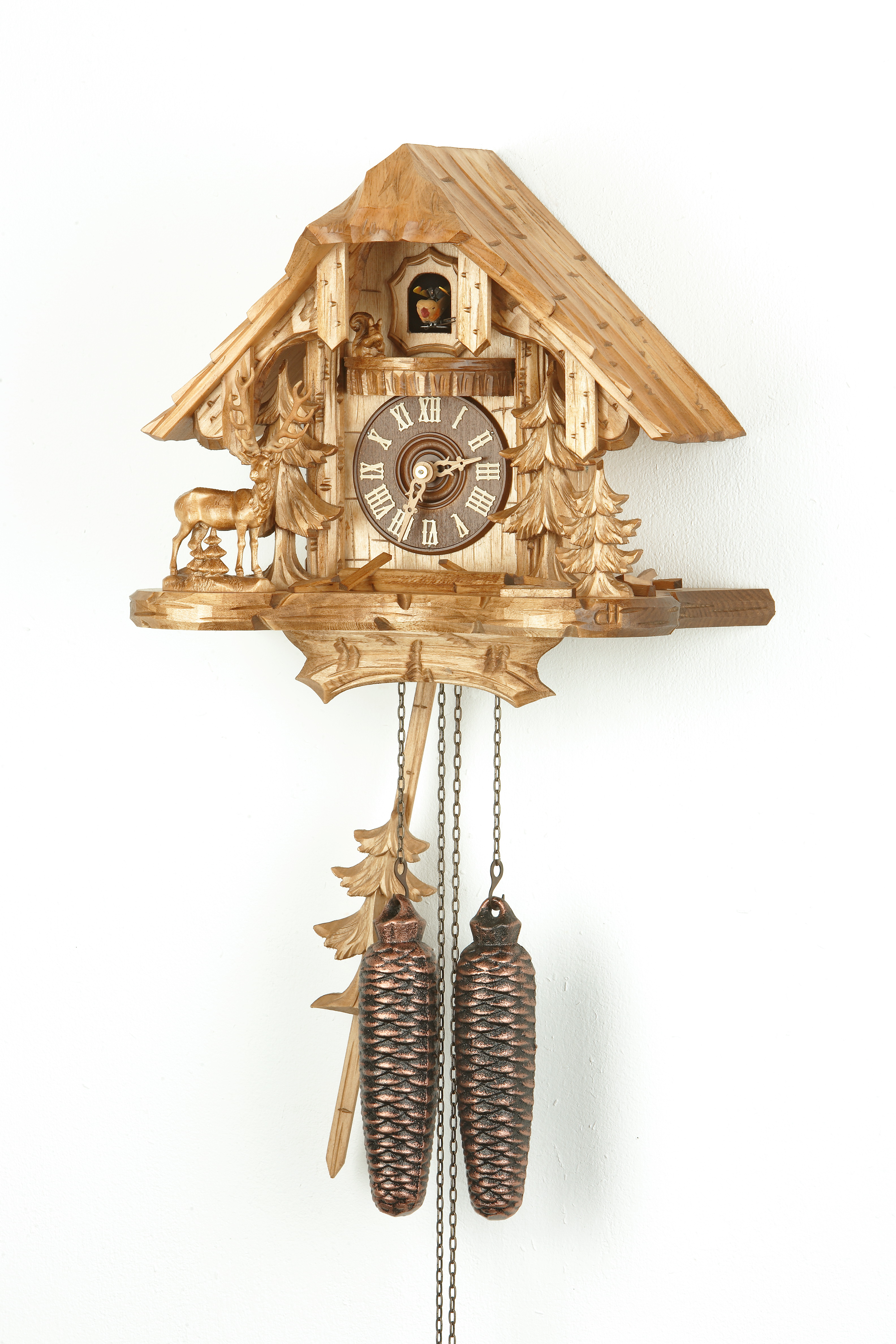 8 Days Cuckoo Clock Black Forest House with deer and squirrel