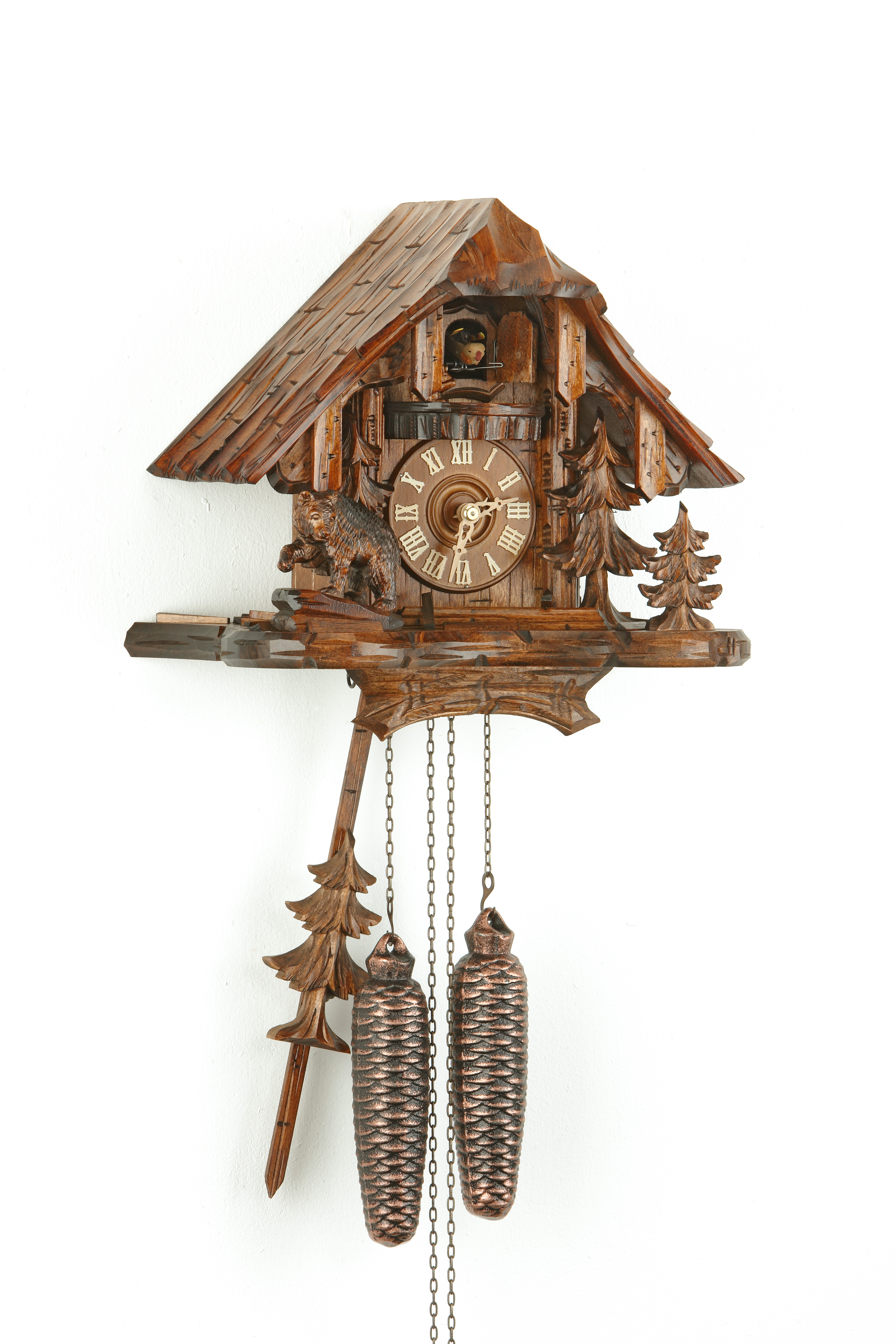 8 Days Cuckoo Clock Black Forest House with bear and squirrel