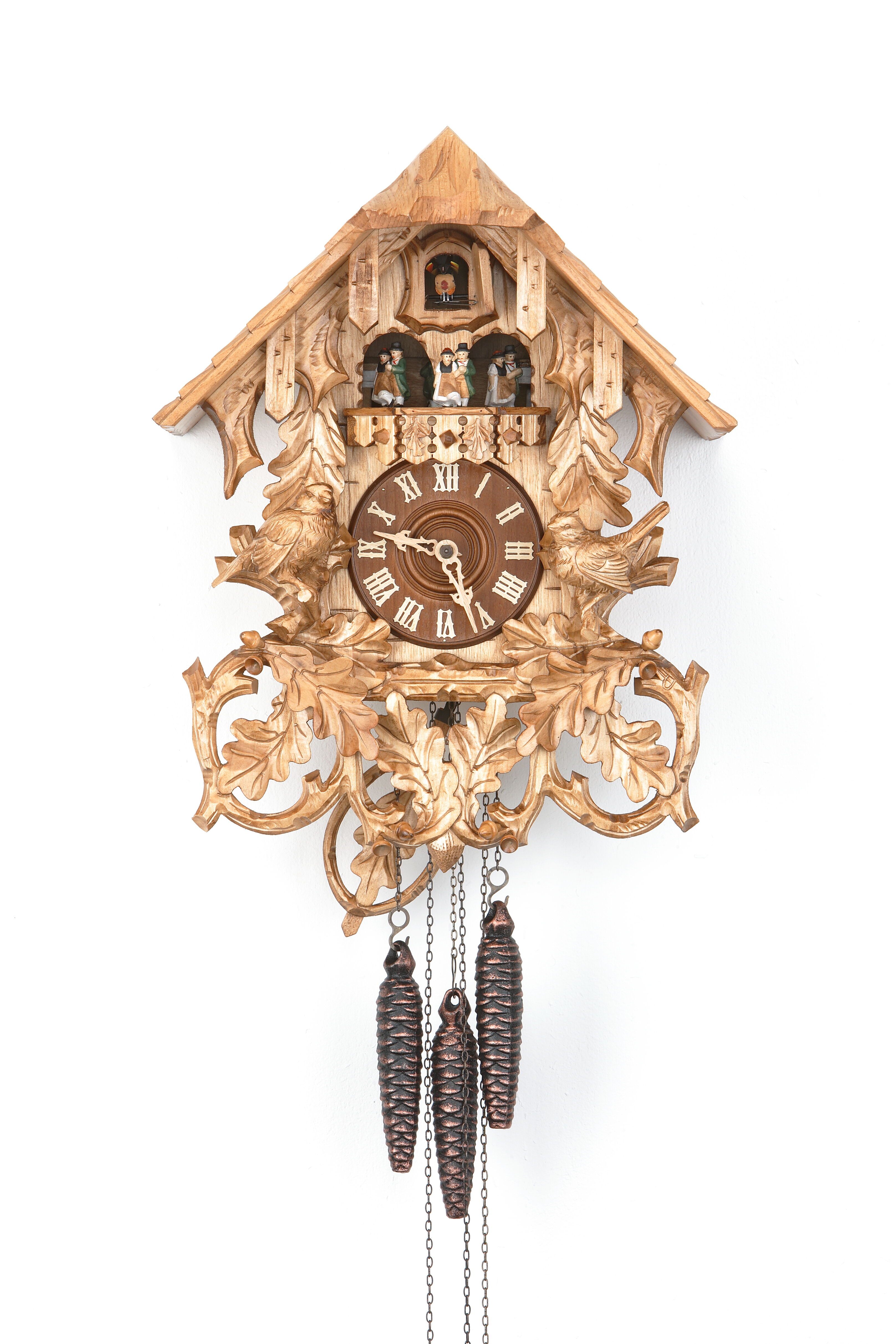 1 Day Music Dancer Cuckoo Clock Black Forest House with sparrows