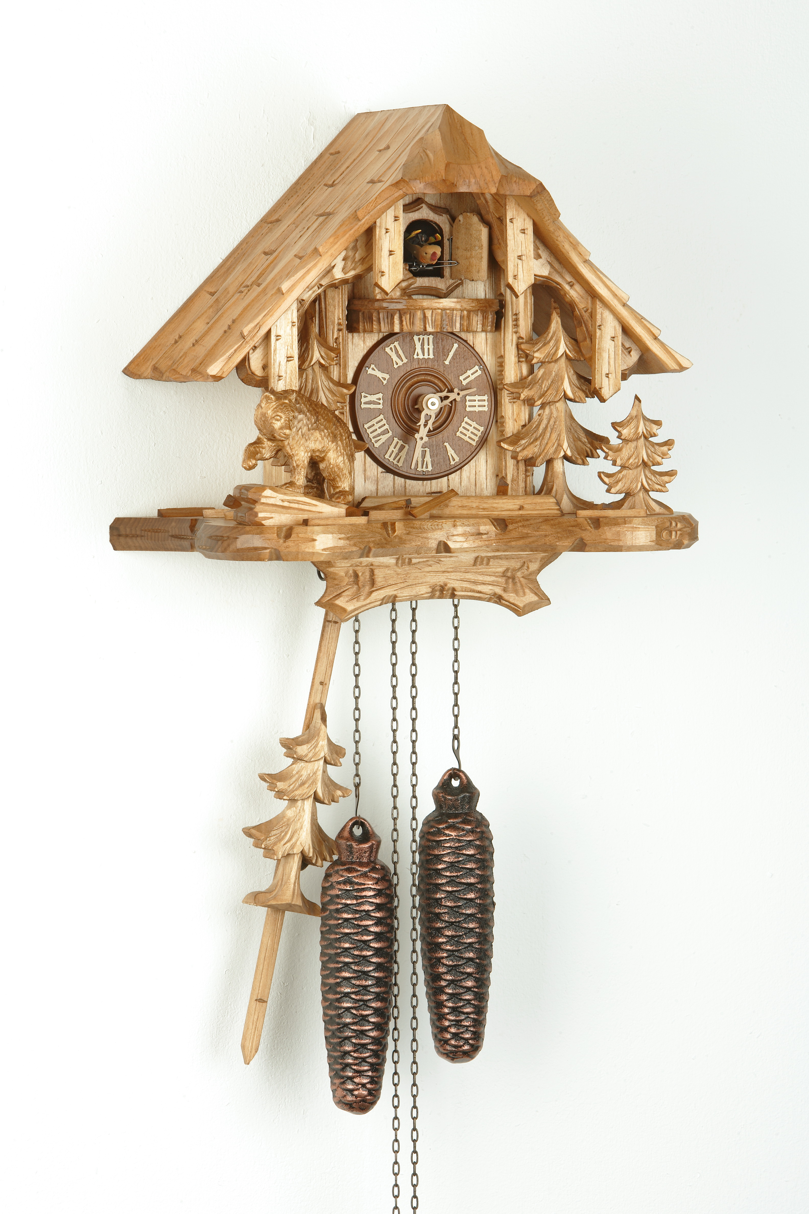 8 Days Cuckoo Clock Black Forest House with bear and squirrel